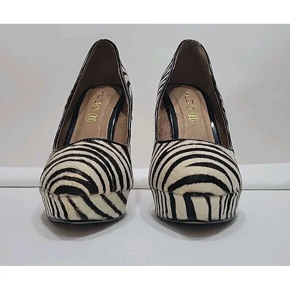 ALDO Jonquiere Zebra Print Platform Pumps Stiletto High Heels Women’s Size 7 - Picture 4 of 16